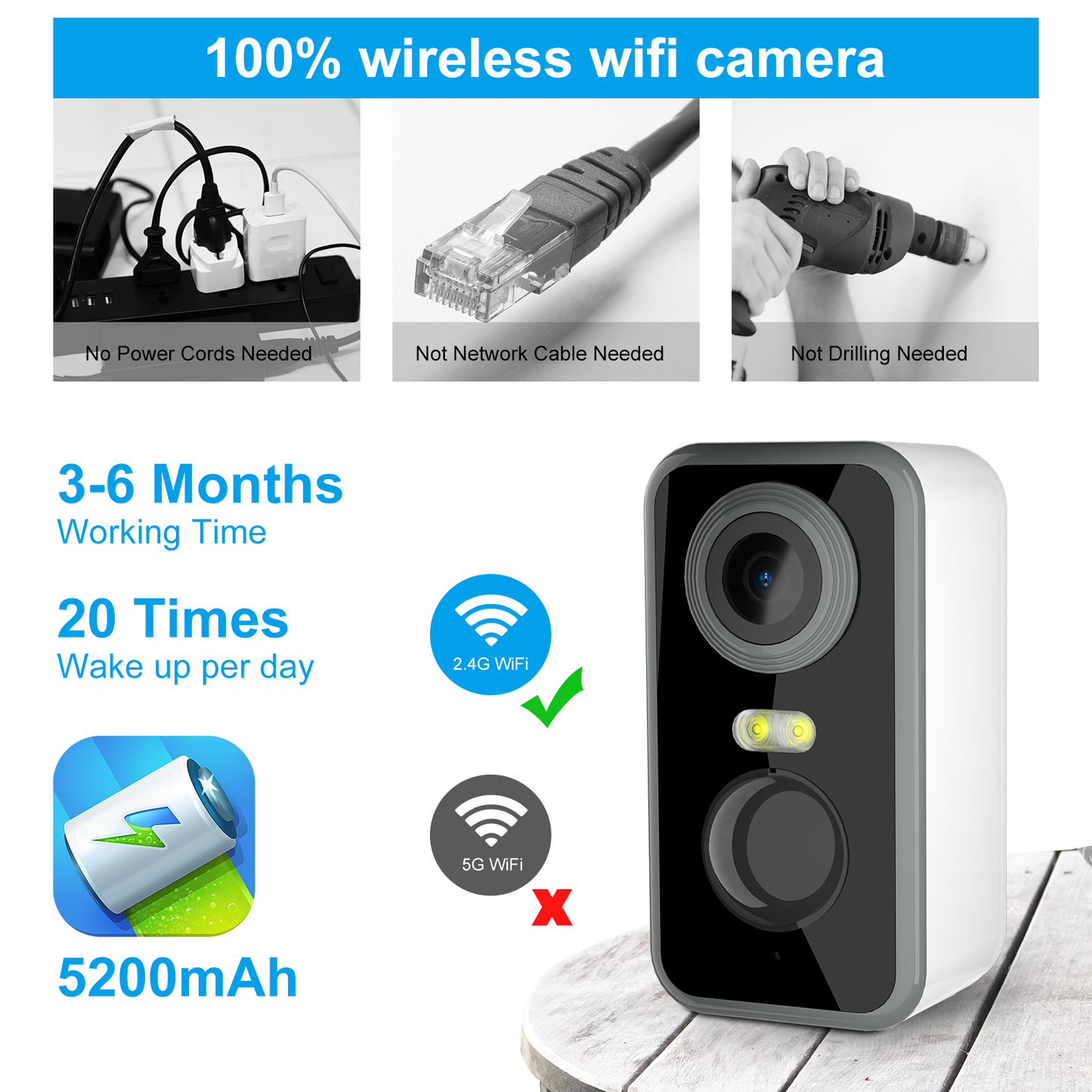Security Wireless Camera 2K AI Spotlight Full Color Night Vision,5200mAh Battery by Uniwatch