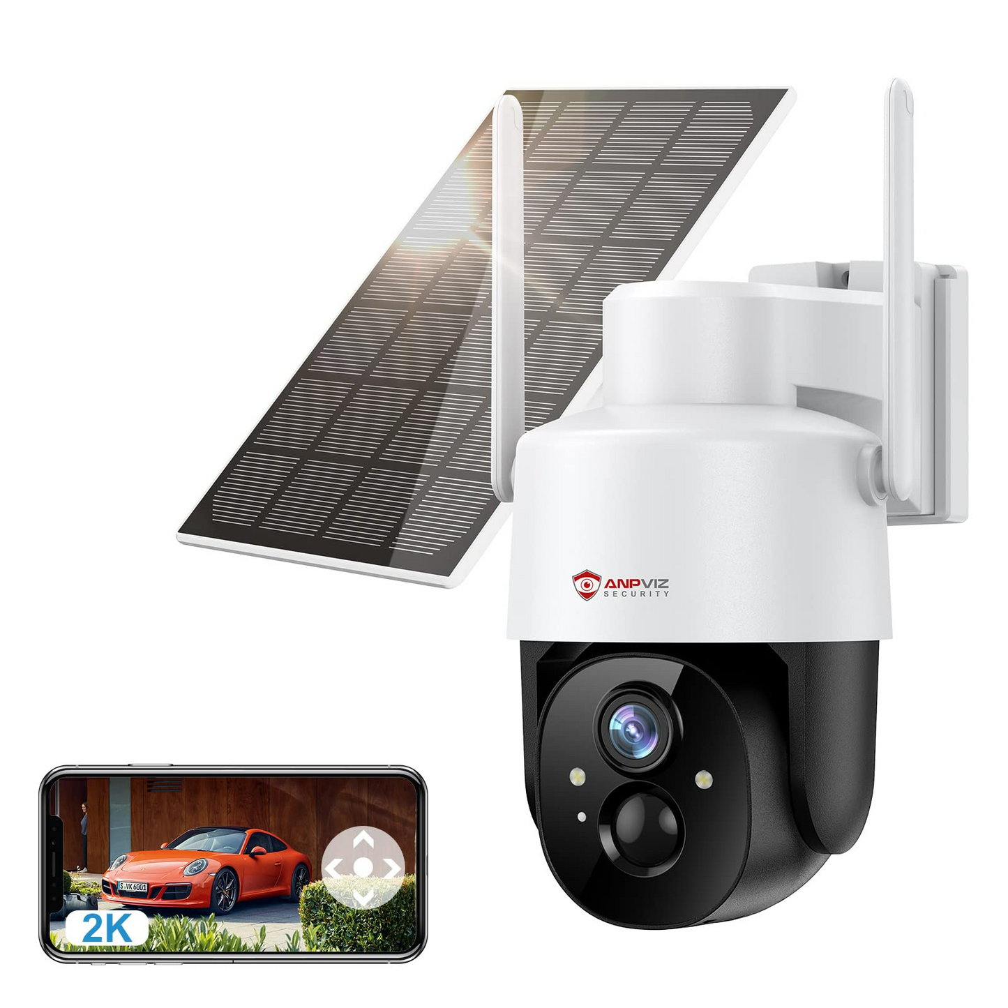 Anpviz 2K Solar Wireless Security Camera Outdoor, 4X Digital Solar Powered Wireless Camera, 360° PTZ Solar Security Cameras, Work with Alexa, Wireless Outdoor Cameras with Solar Panel, Two-Way Audio