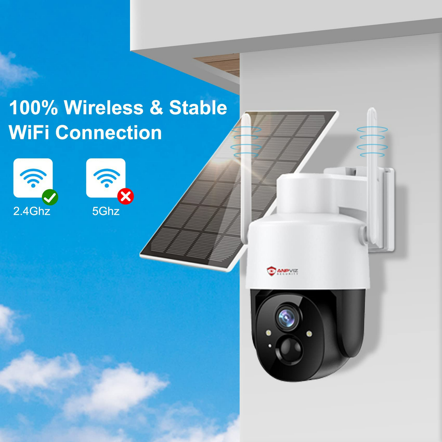 Anpviz 2K Solar Wireless Security Camera Outdoor, 4X Digital Solar Powered Wireless Camera, 360° PTZ Solar Security Cameras, Work with Alexa, Wireless Outdoor Cameras with Solar Panel, Two-Way Audio