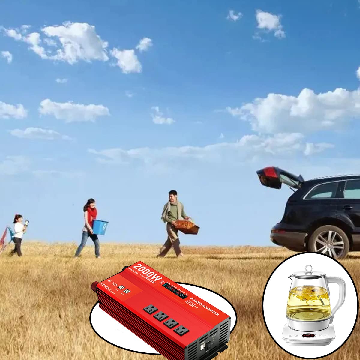 2000W 12V Modified sine Wave Power Inverter,Peak 4000 watt, Car/Truck DC 12V to 110V 4AC Converter, 6X 2.4A USB Ports,with 18W Type-C Quick Charge Port,LCD Digital Display Yyton