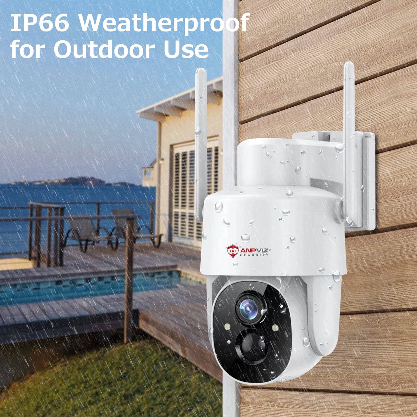 2K Solar Security Outdoor WiFi Camera , Anpviz 360° View IP65 Waterproof Rechargeable Wireless Battery PTZ Camera with PIR