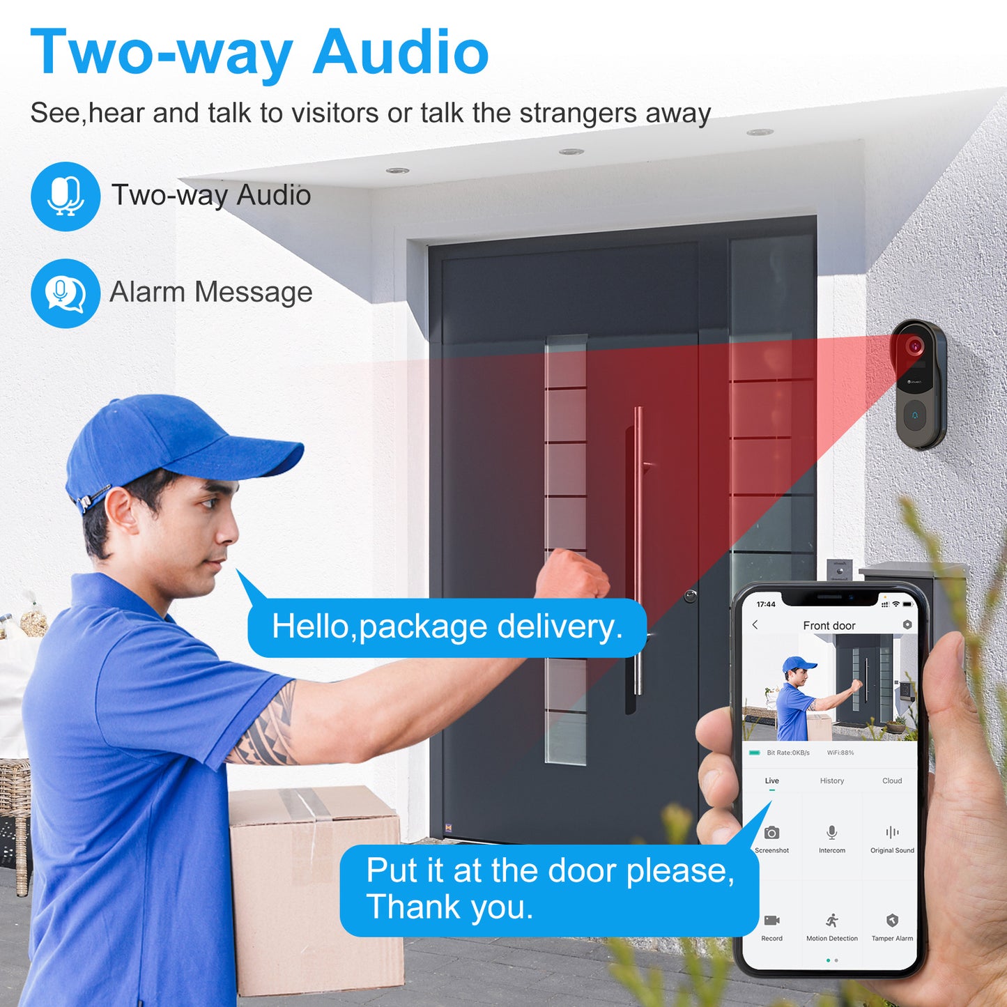 Wireless Doorbell Camera 2K AI Outdoor WiFi Video Doorbell,Two-Way Audio Night Vision,IP65 Waterproof by Uniwatch