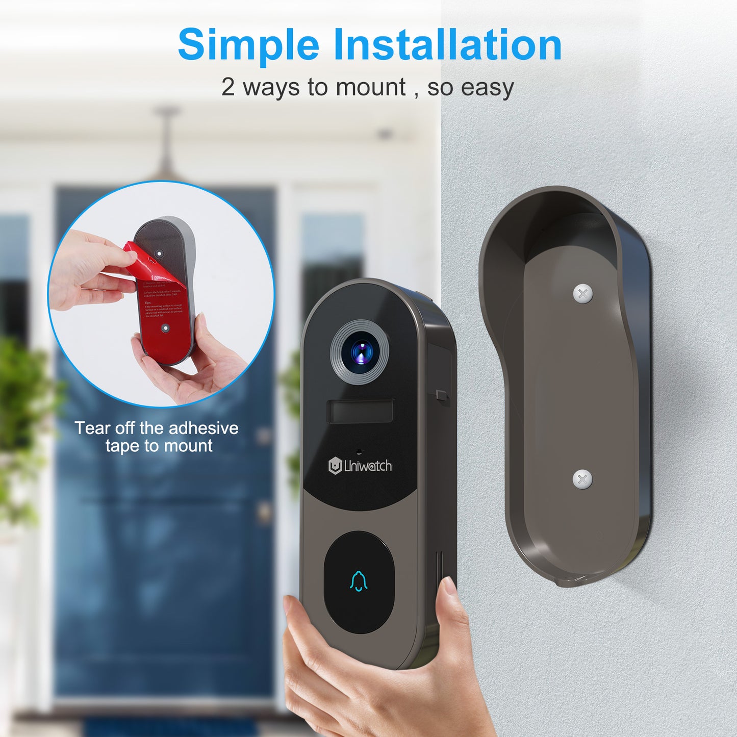 Wireless Doorbell Camera 2K AI Outdoor WiFi Video Doorbell,Two-Way Audio Night Vision,IP65 Waterproof by Uniwatch