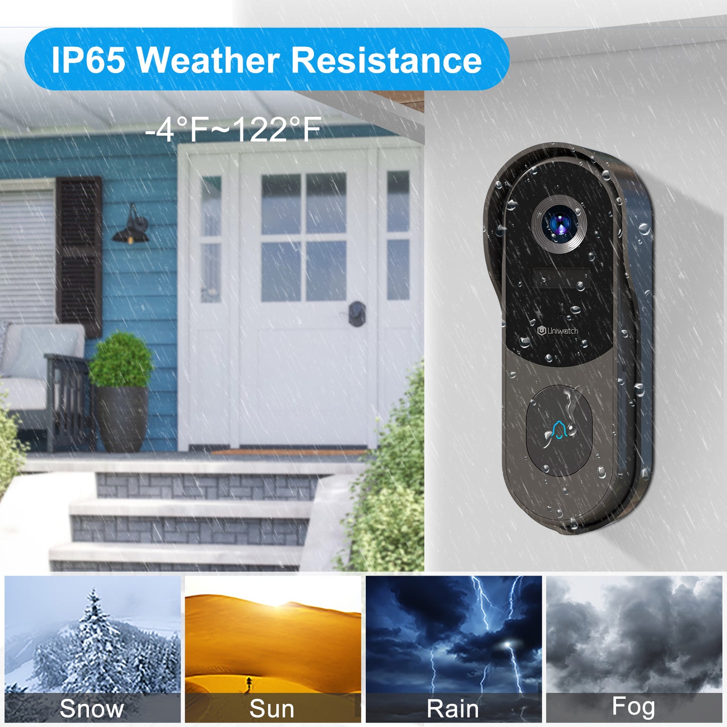 Wireless Doorbell Camera 2K AI Outdoor WiFi Video Doorbell,Two-Way Audio Night Vision,IP65 Waterproof by Uniwatch