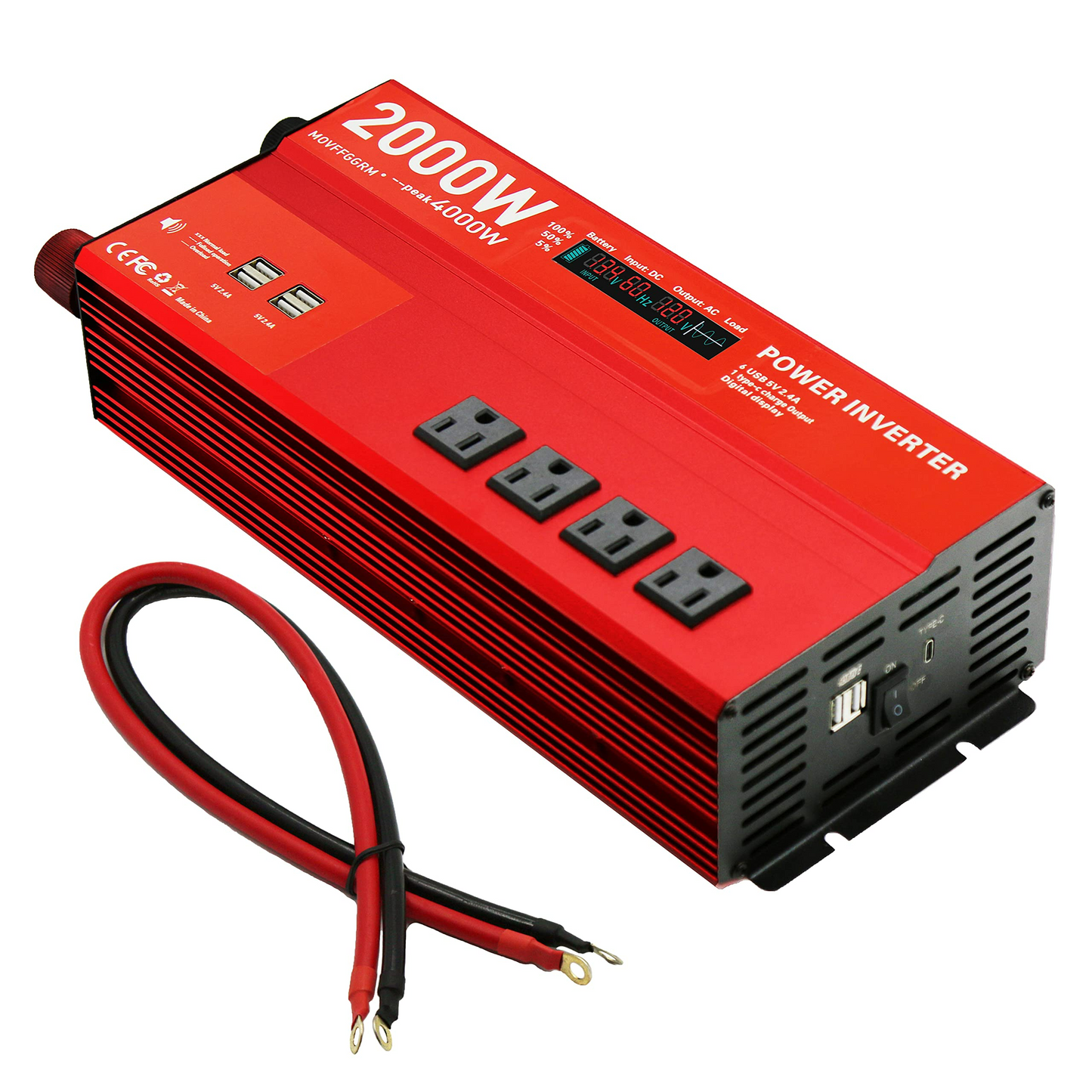 2000W 12V Modified sine Wave Power Inverter,Peak 4000 watt, Car/Truck DC 12V to 110V 4AC Converter, 6X 2.4A USB Ports,with 18W Type-C Quick Charge Port,LCD Digital Display Yyton