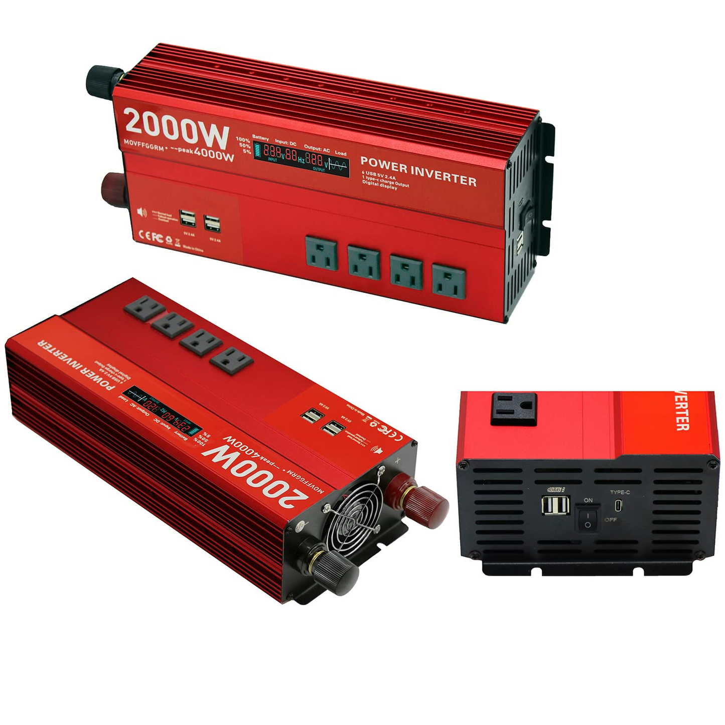 2000W 24V Modified sine Wave Power Inverter,Peak 4000 watt, Car/Truck DC 24V to 110V 4AC Converter, 6X 2.4A USB Ports,with 1x 18W Type-C Quick Charge Ports,LCD Digital Display Yyton