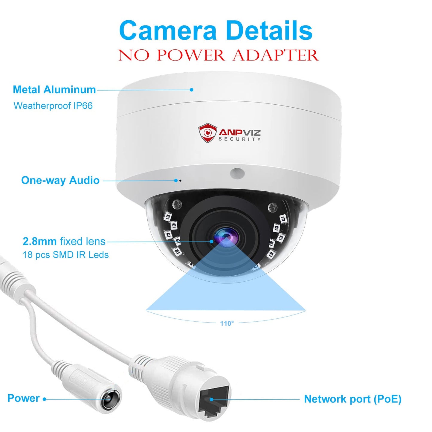 Anpviz 6MP PoE IP Dome Camera with Mic/Audio, Smart Human/Vehicle Detection IP Security Camera Outdoor, Night Vision 98ft Weatherproof IP66 Wide Angle 2.8mm #IPC-D260W-S